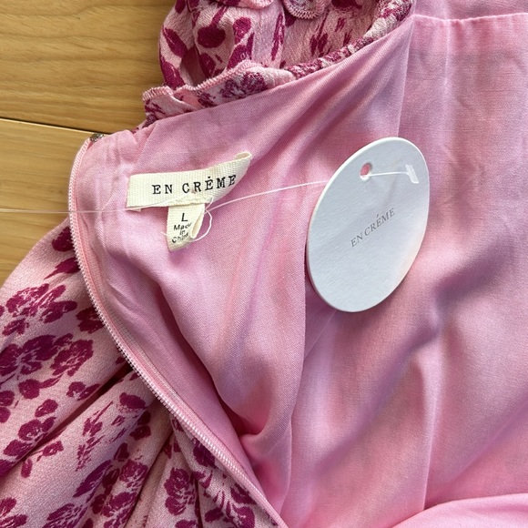 NWT En Crème Pink Floral Open Back Deep V-Neck Boho Dress | Large - Picture 7 of 8